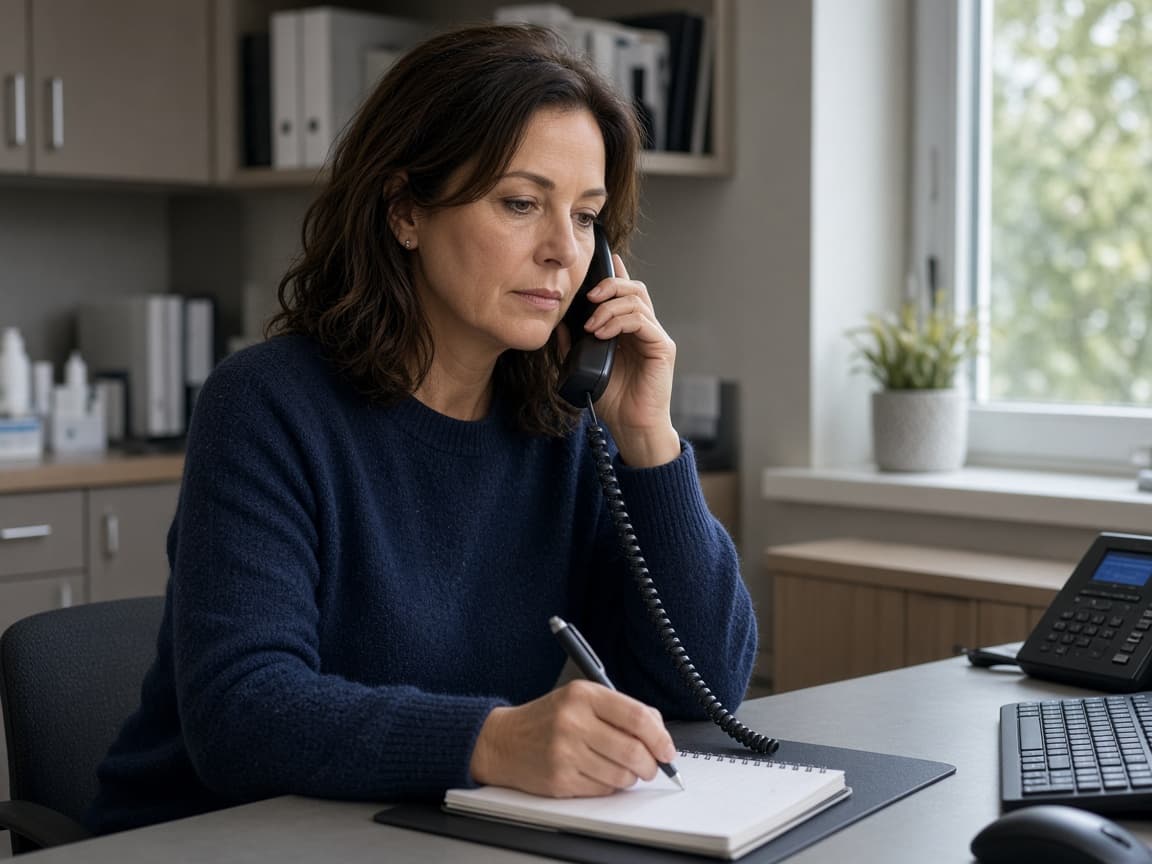Clinician on the phone taking consult notes