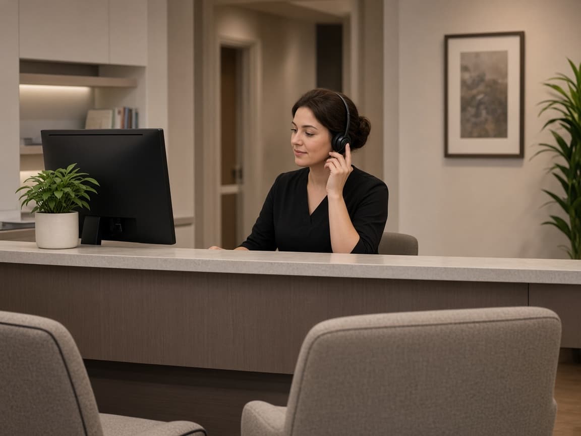 Clinic front desk with a headset ready