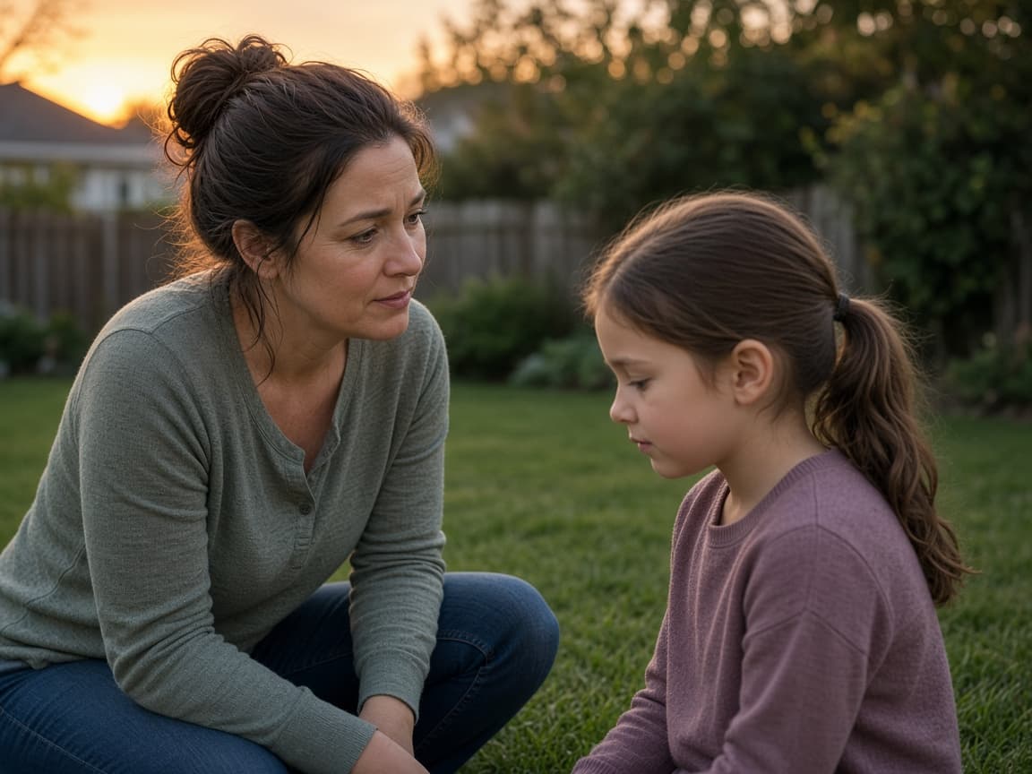 Parent listening to a child in the backyard