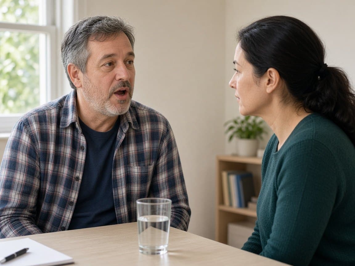 Adult practicing clear speech with a clinician