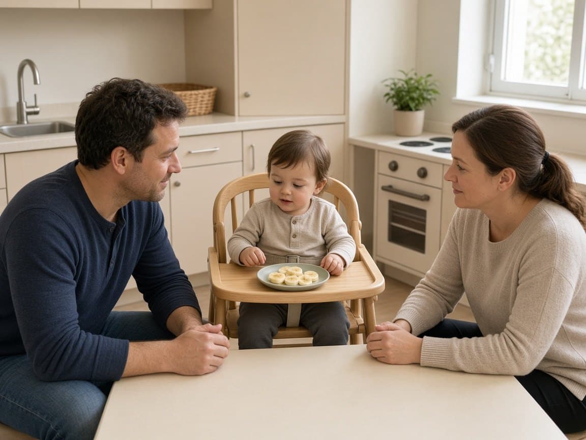 Toddler in a high chair during pediatric feeding therapy