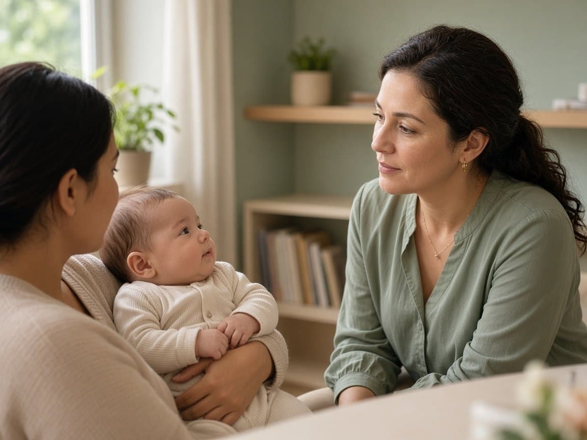 Parent holding an infant during a tongue-tie consult